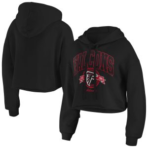 Atlanta Falcons WEAR by Erin Andrews Women’s Fleece Cropped Pullover Hoodie – Black