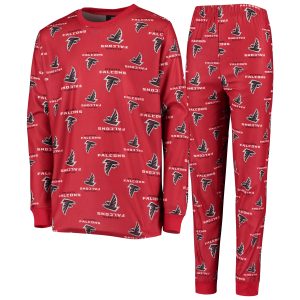 Atlanta Falcons Youth All Over Print Long Sleeve T-Shirt & Pants Sleep Set – Red